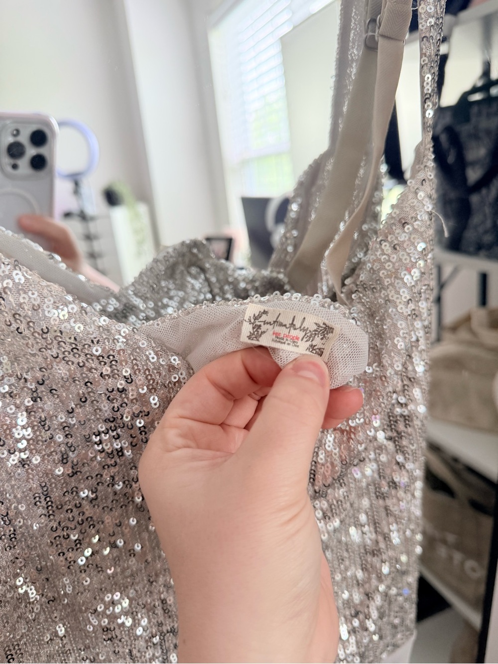 Free People Silver Sequin V-Neck Tank Top - Picture 4 of 4
